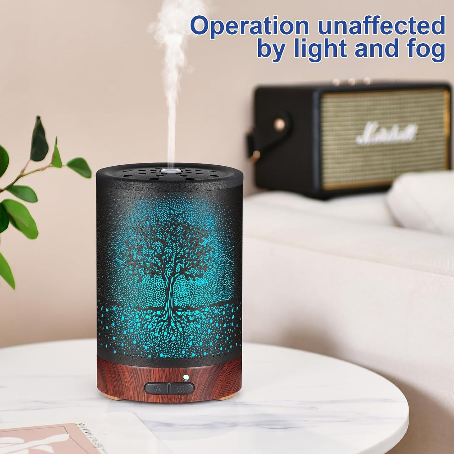 Zenara “Tree of Calm” Metal Aroma Diffuser – Difusor de Aceites con Luz LED y Apagado Automático