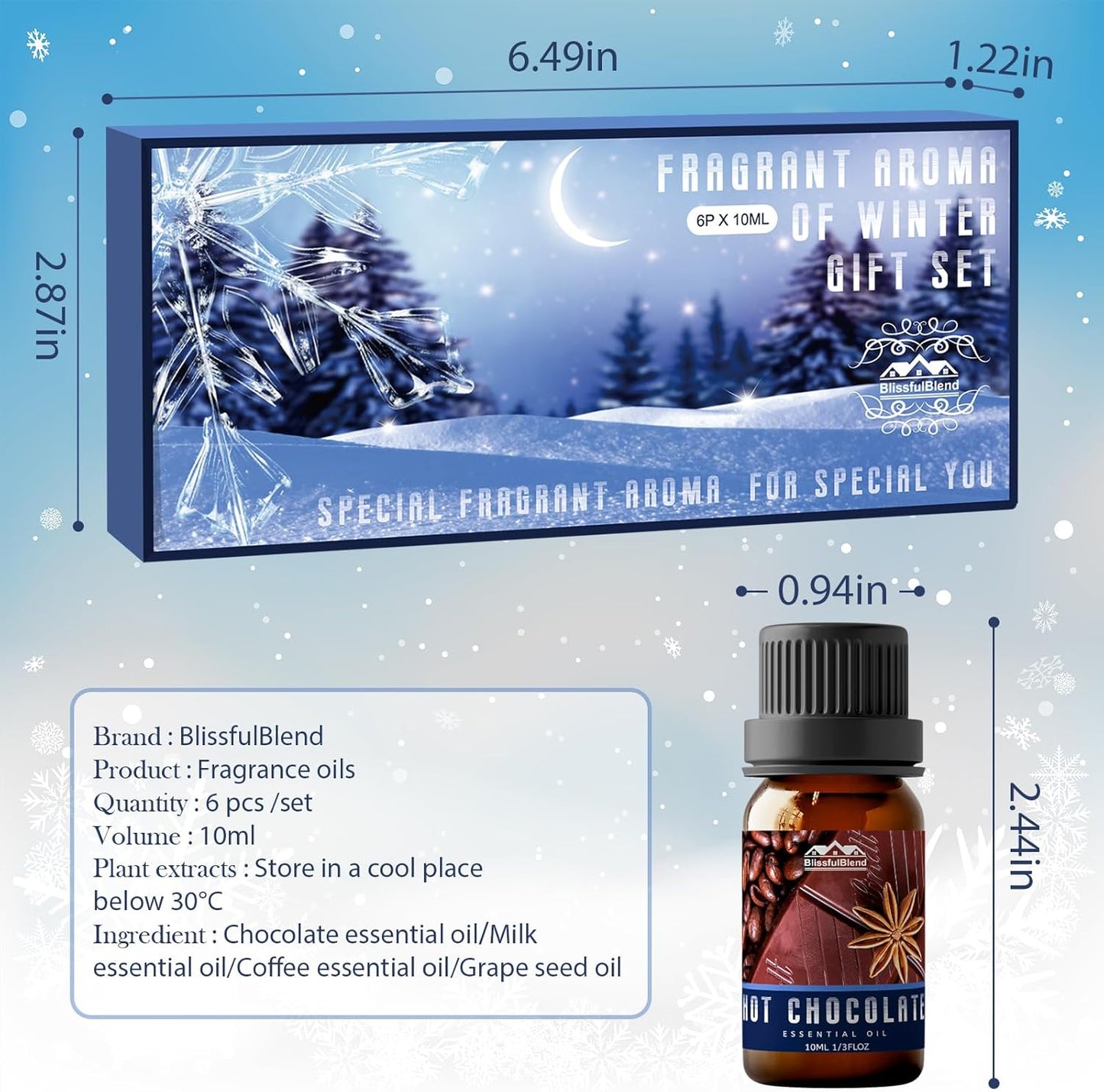 Zenara Winter Essentials Gift Set – Pack de 6 Aceites Esenciales de Invierno (10ml c/u)