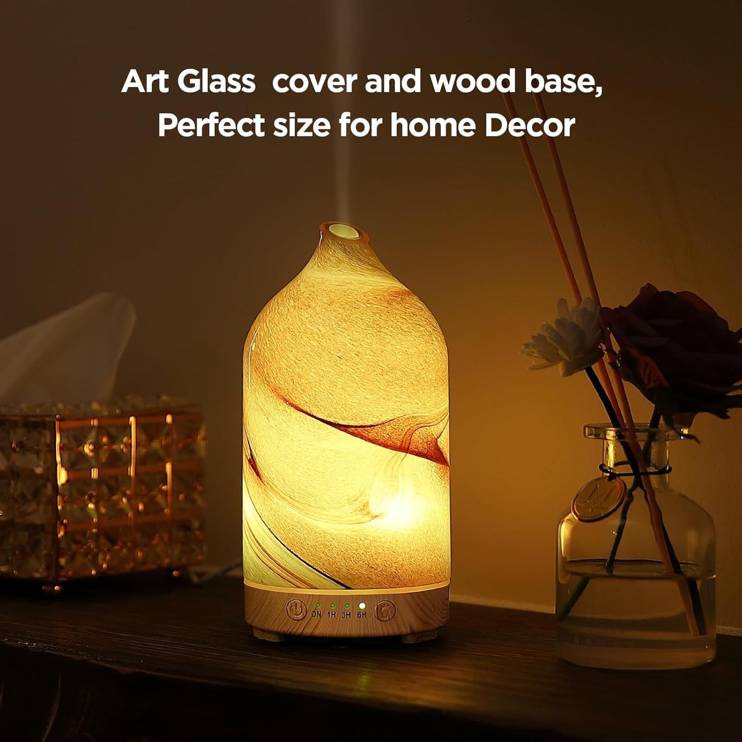 Zenara Hand-Blown Glass Diffuser – Arte y Aromaterapia en un Solo Toque (Ultrasonic Cool Mist)