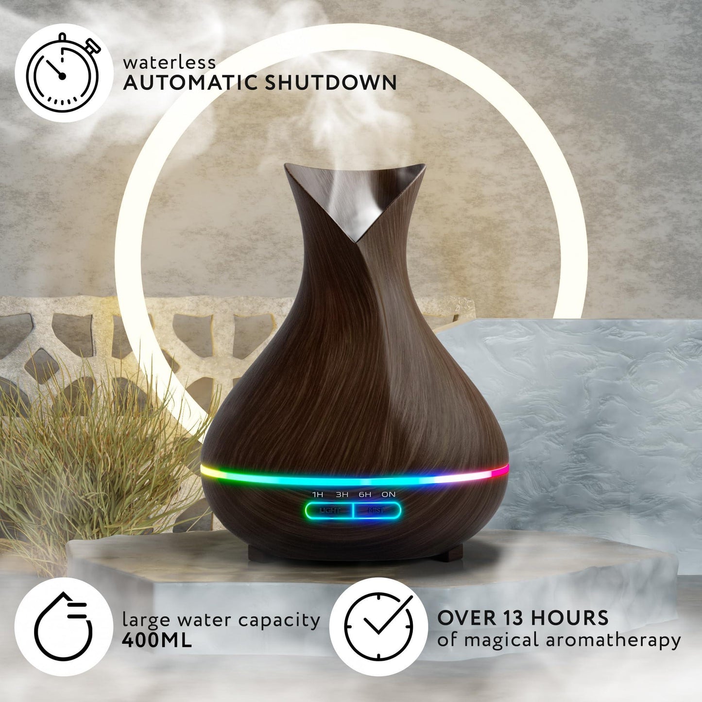 400ml Dark Wood Aromatherapy Diffuser - Essential Oil Diffuser for Relaxing Environments