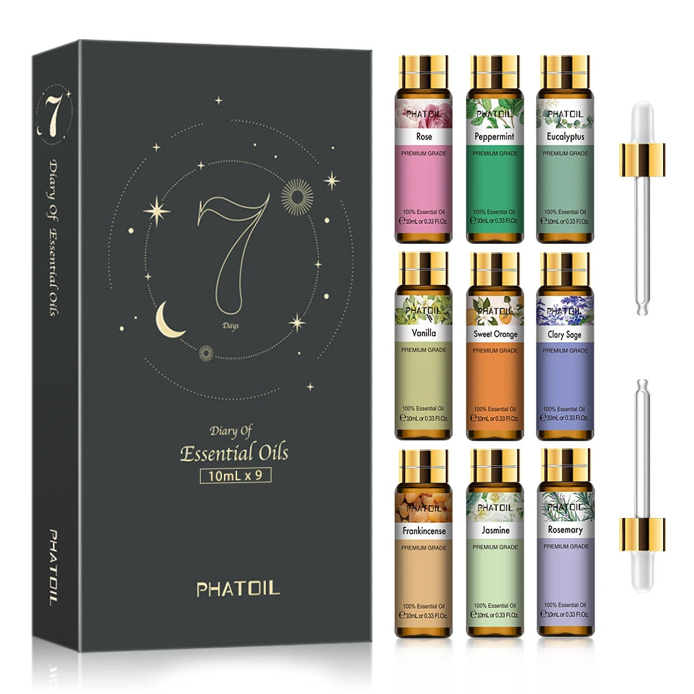 Set of 9 Essential Oils 10ml - Pure and Natural, Ideal for Diffusers, Candles, DIY Soaps and Skincare