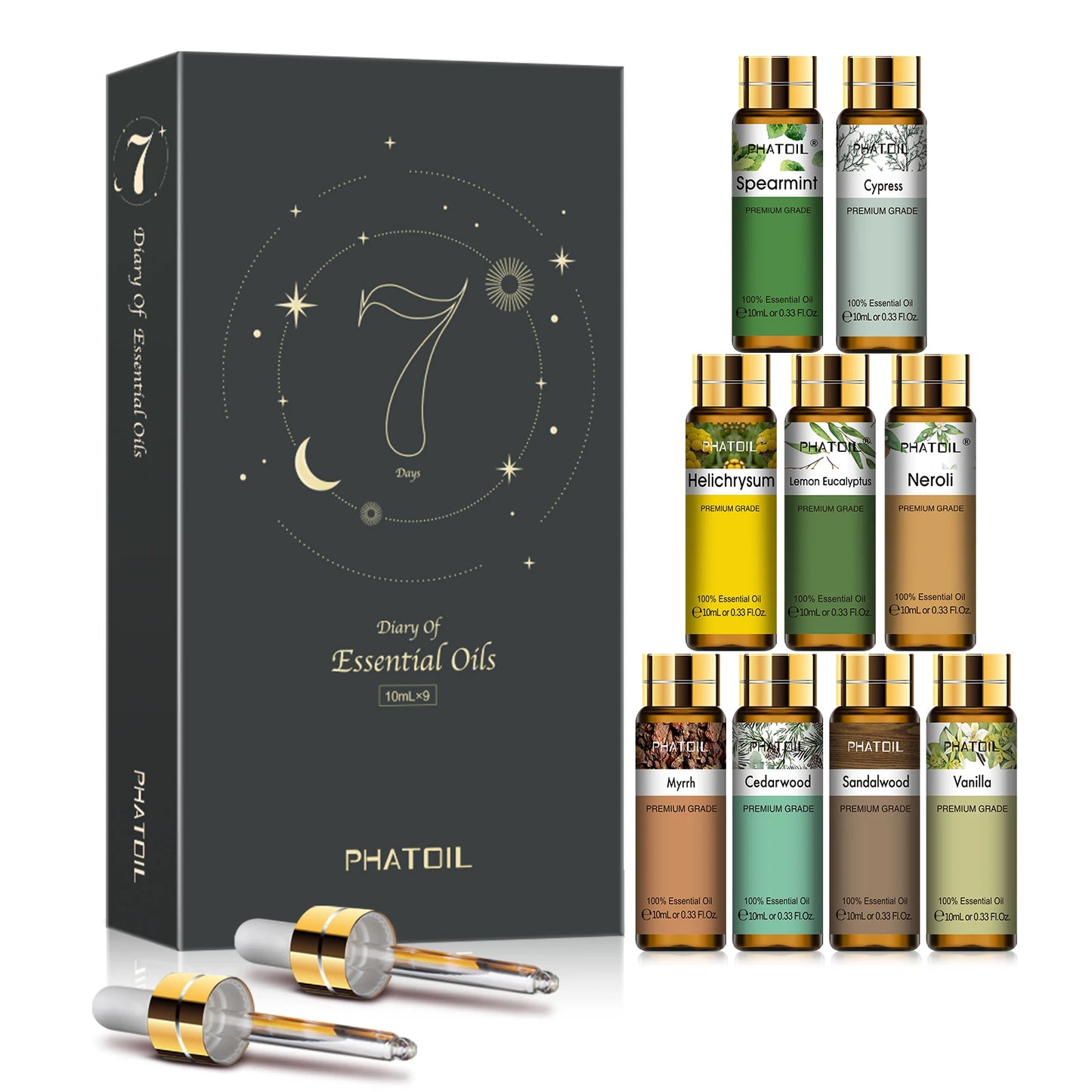 Set of 9 Essential Oils 10ml - Pure and Natural, Ideal for Diffusers, Candles, DIY Soaps and Skincare