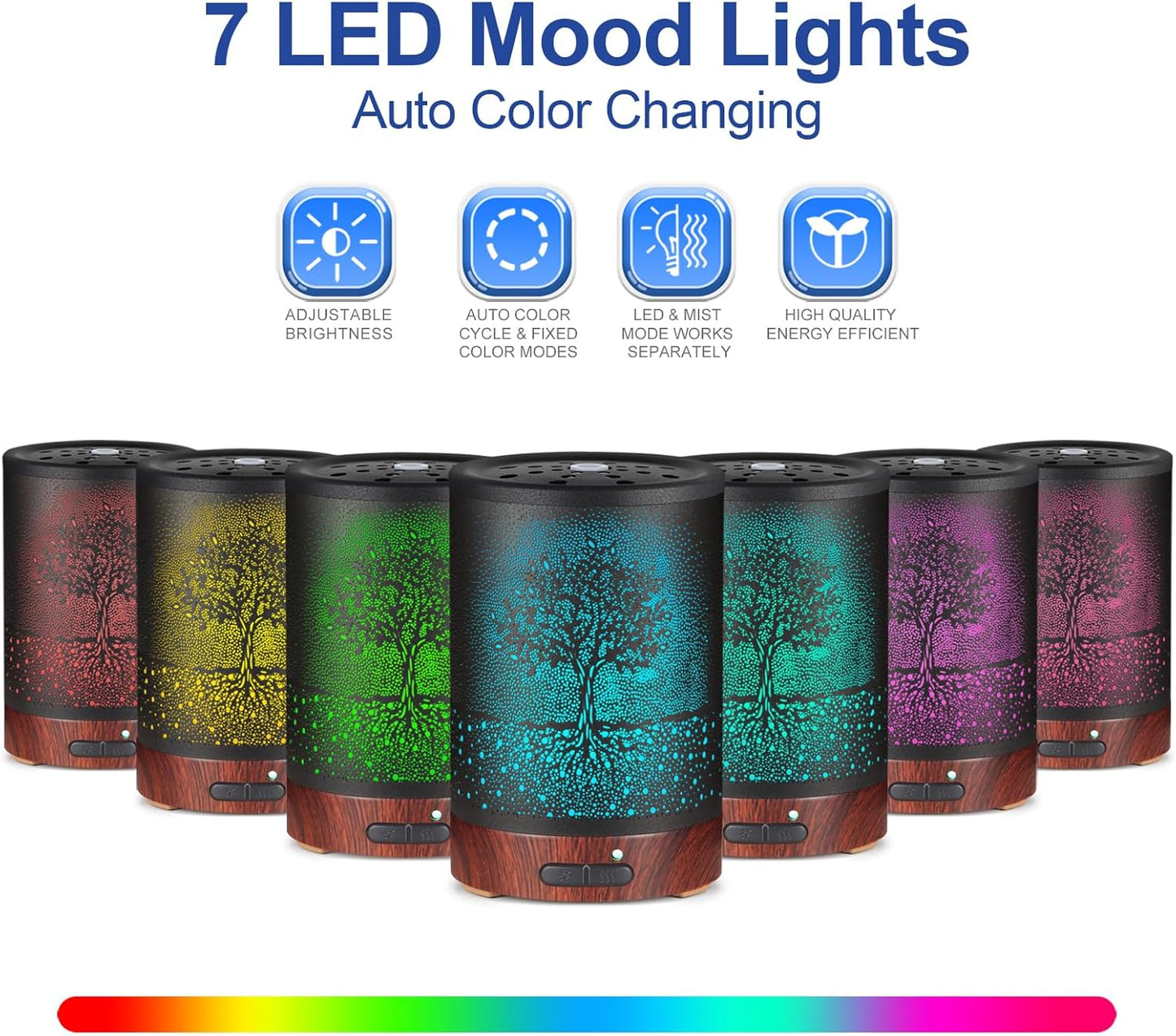 Zenara “Tree of Calm” Metal Aroma Diffuser – Difusor de Aceites con Luz LED y Apagado Automático
