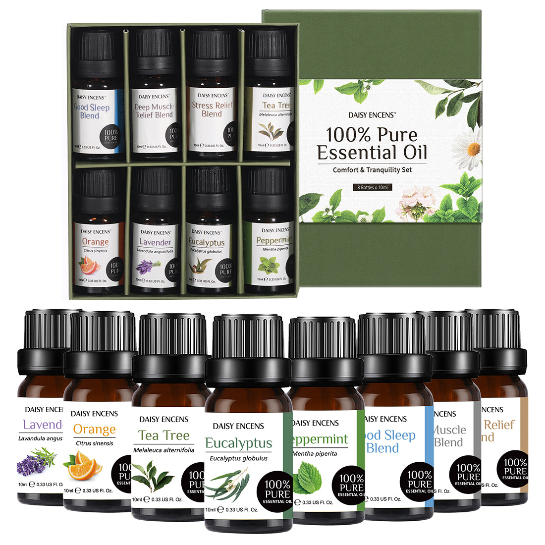 Daisy Encens Essential Oil Set – 8 Natural Aromas for Your Well-Being