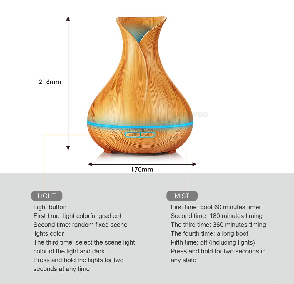 Difusor de Aromaterapia Ultrasónico 550ml - Humidificador de Aire y Niebla Fría con Aceites Esenciales