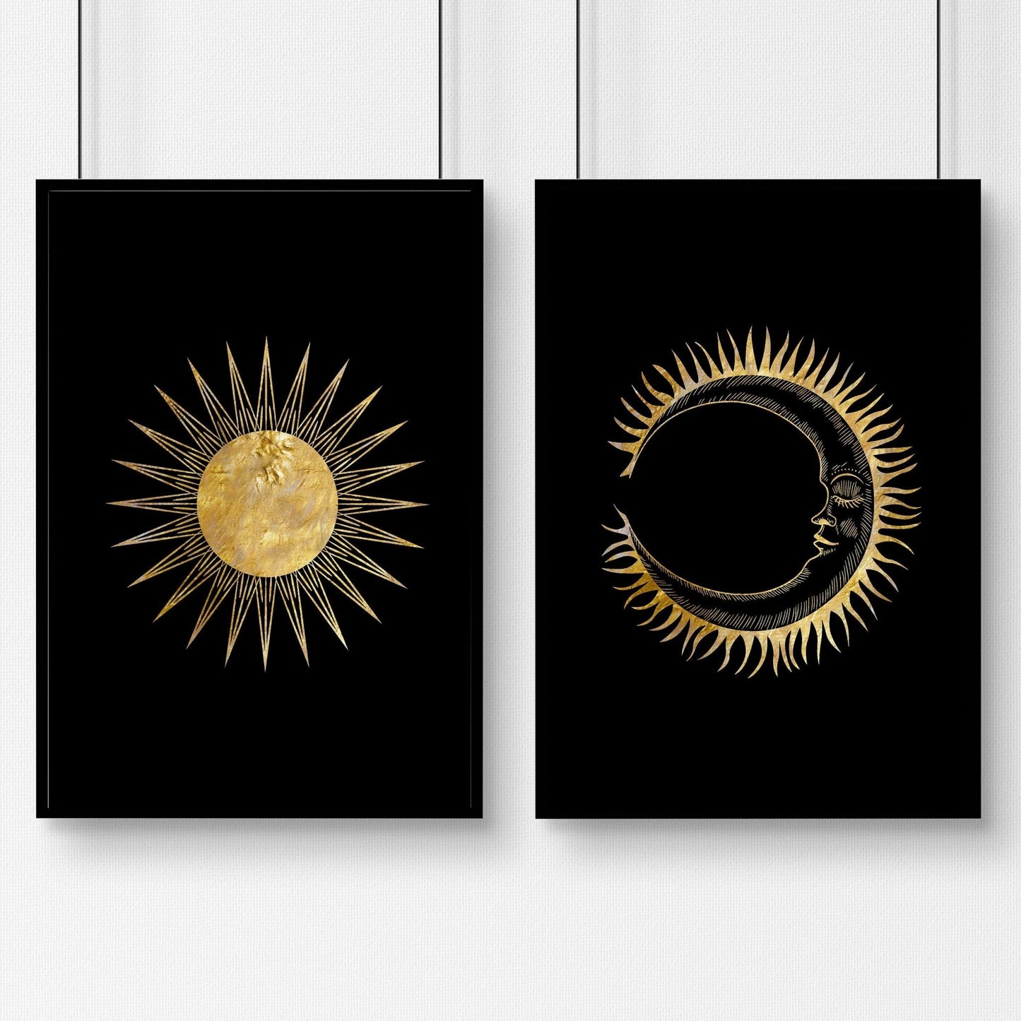 Set de 2 Cuadros Decorativos Sol y Luna – Arte de Pared Místico y Equilibrado