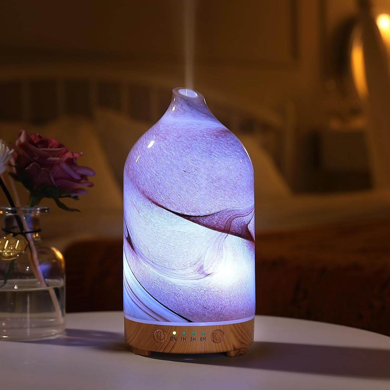 Zenara Hand-Blown Glass Diffuser – Arte y Aromaterapia en un Solo Toque (Ultrasonic Cool Mist)