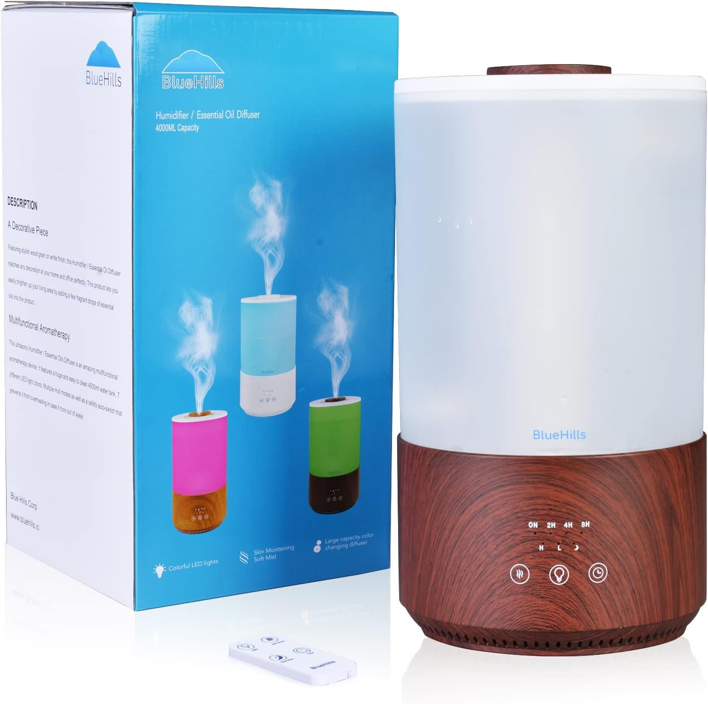 Zenara XL Aroma Diffuser 4L – Difusor Premium de Alta Capacidad con Control Remoto (Dark Wood Grain)