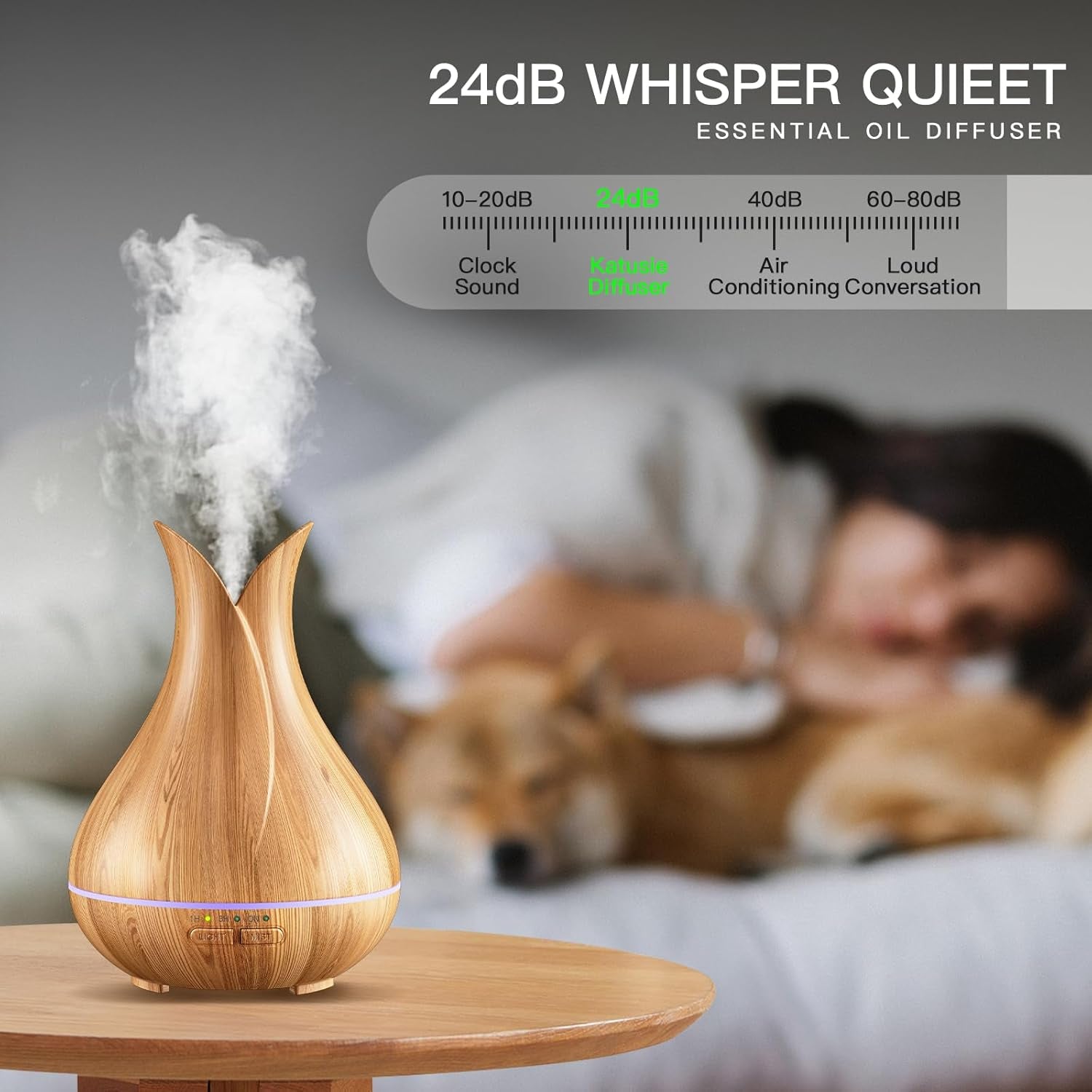 Zenara Mini Aroma Diffuser 150ml – Elegancia Natural con Luces Ambientales (Wood Style)