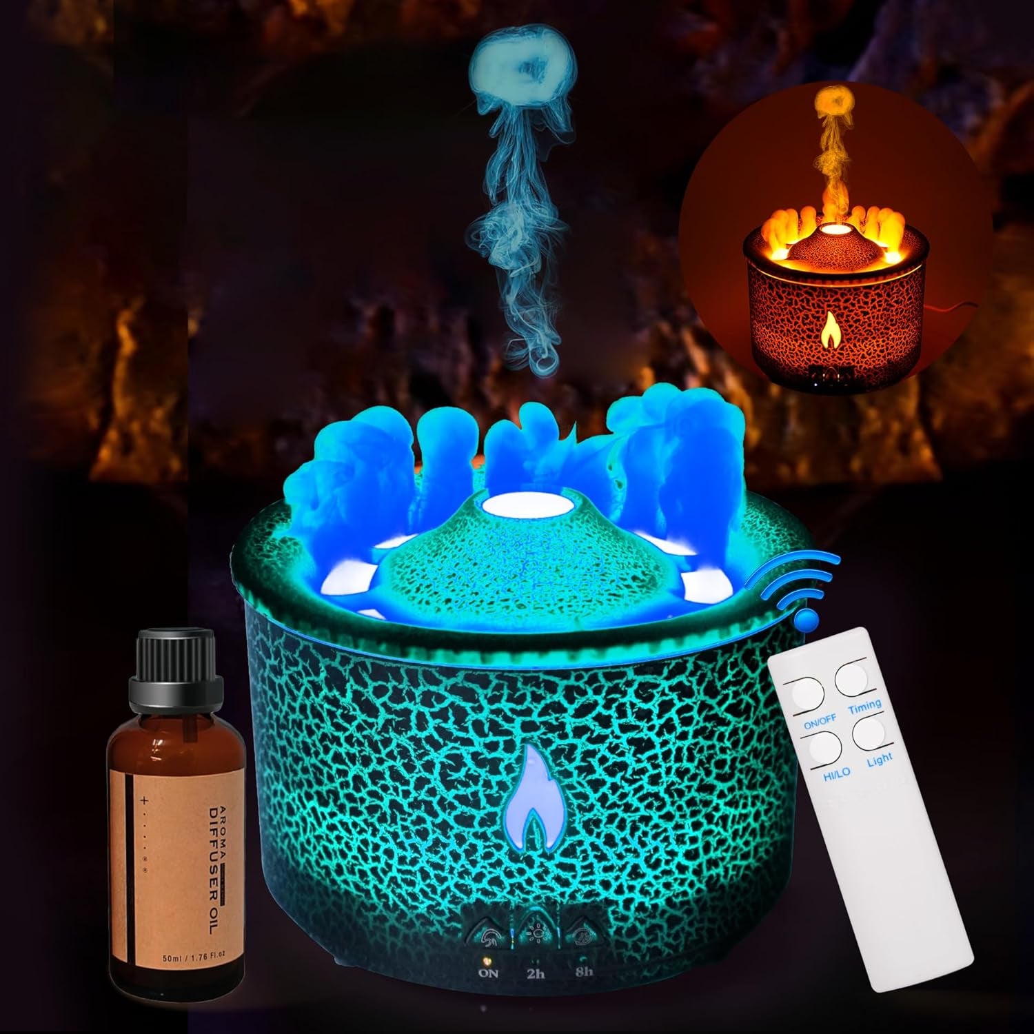 Zenara Aroma Diffuser 360ml – Volcano Flame Edition (Black Cracks)