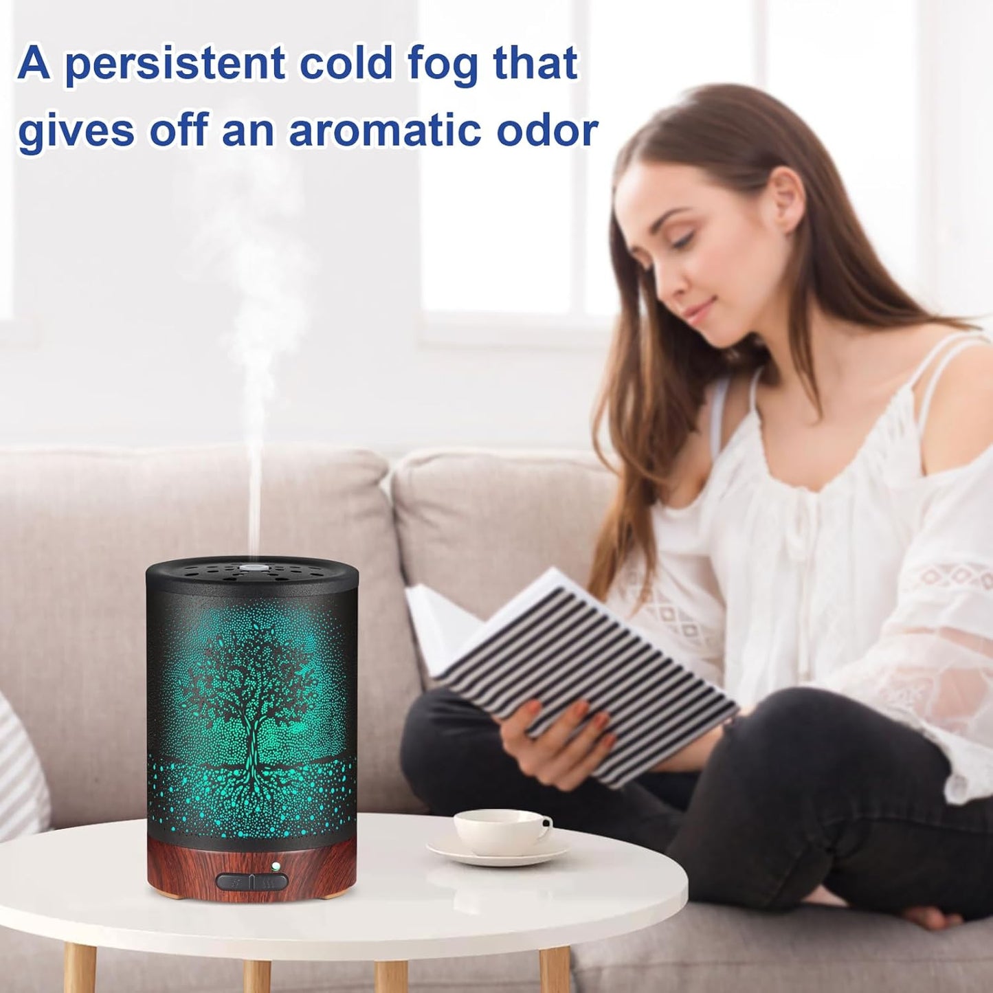 Zenara “Tree of Calm” Metal Aroma Diffuser – Difusor de Aceites con Luz LED y Apagado Automático