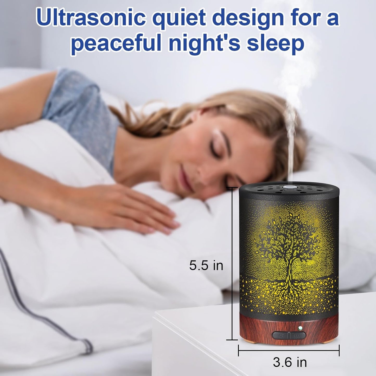 Zenara “Tree of Calm” Metal Aroma Diffuser – Difusor de Aceites con Luz LED y Apagado Automático