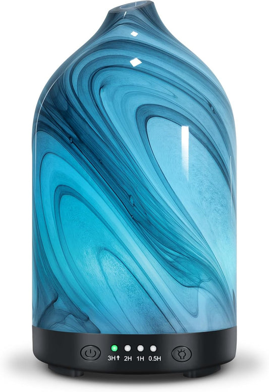 Zenara Glass Aroma Diffuser 120ml – Elegancia en Vidrio con Luz Nocturna (Grey Wave)