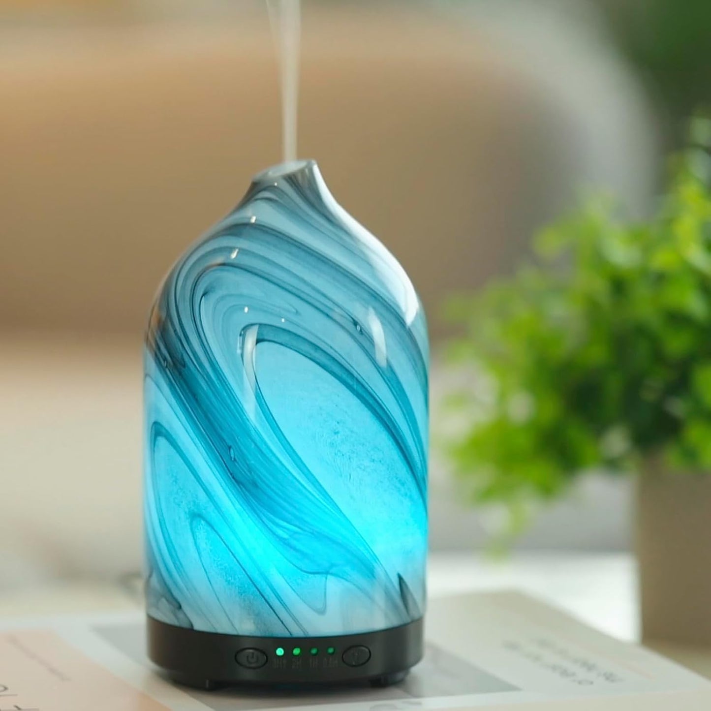  Zenara Glass Aroma Diffuser 120ml – Elegancia en Vidrio con Luz Nocturna (Grey Wave)