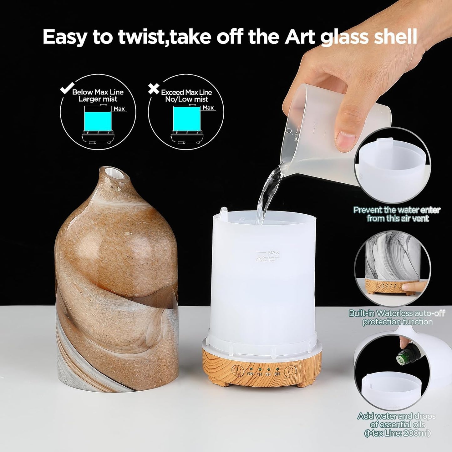 Zenara Hand-Blown Glass Diffuser – Arte y Aromaterapia en un Solo Toque (Ultrasonic Cool Mist)
