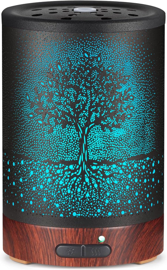 Zenara “Tree of Calm” Metal Aroma Diffuser – Difusor de Aceites con Luz LED y Apagado Automático