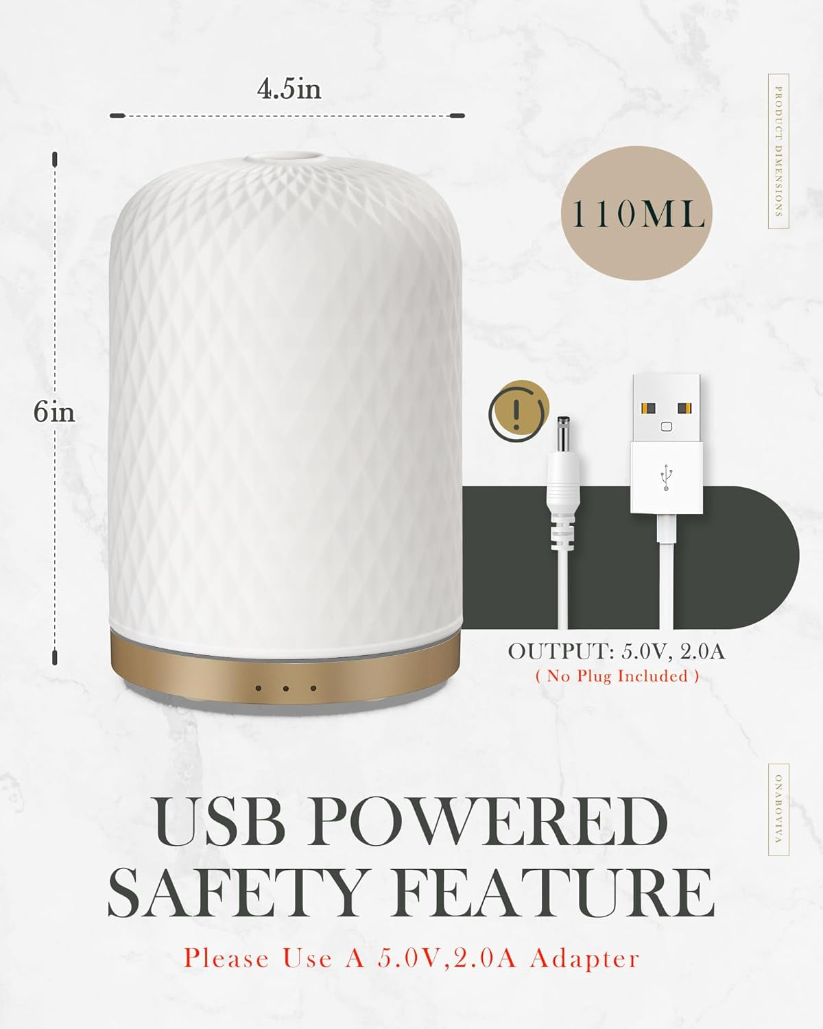 Zenara Ceramic USB Aroma Diffuser 110ml – Estilo Minimalista para Bienestar Diario (White Edition)