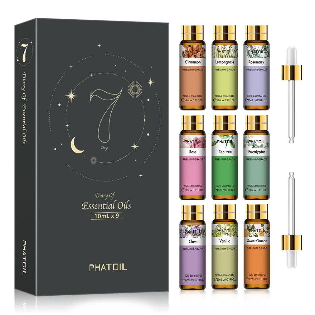 Set of 9 Essential Oils 10ml - Pure and Natural, Ideal for Diffusers, Candles, DIY Soaps and Skincare