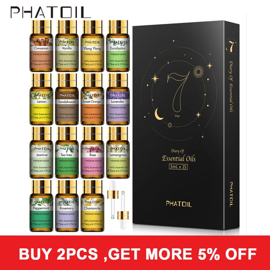 Set de 15 Aceites Esenciales Puros - Aromaterapia Natural con Eucalipto, Vainilla, Menta, Lavanda, Rosa y Árbol de Té