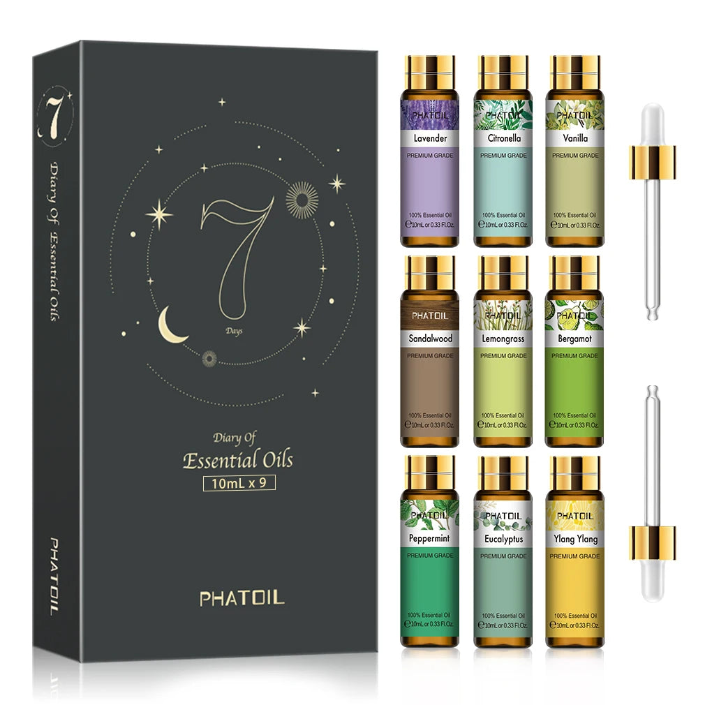 Set of 9 Essential Oils 10ml - Pure and Natural, Ideal for Diffusers, Candles, DIY Soaps and Skincare
