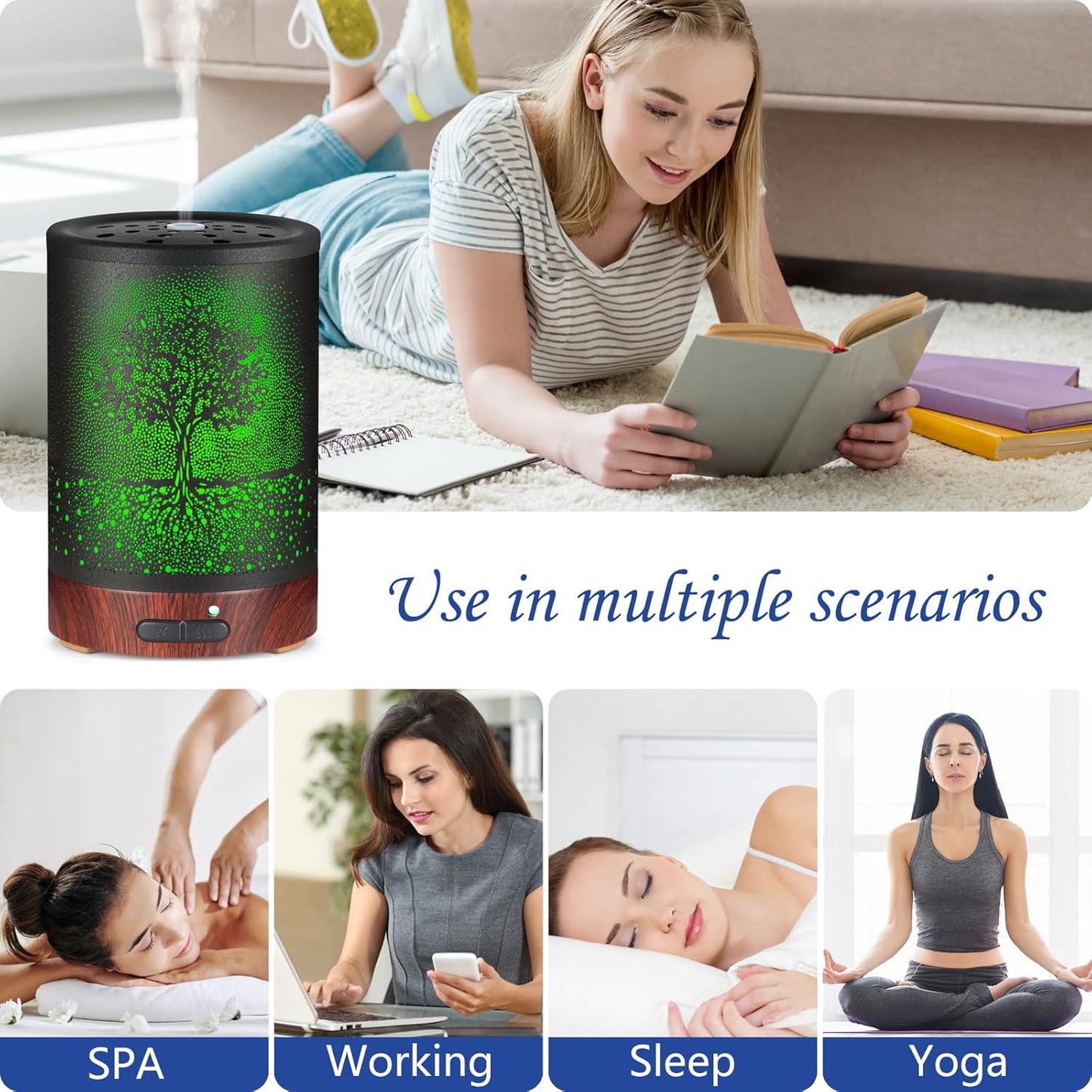 Zenara “Tree of Calm” Metal Aroma Diffuser – Difusor de Aceites con Luz LED y Apagado Automático