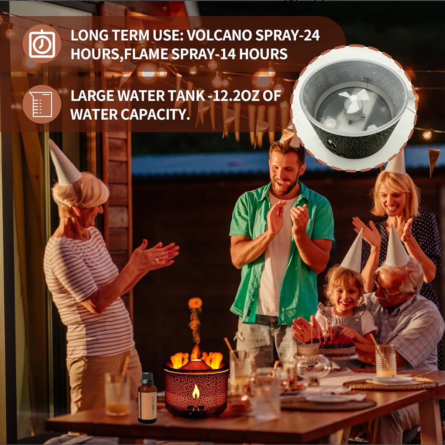 Zenara Aroma Diffuser 360ml – Volcano Flame Edition (Black Cracks)