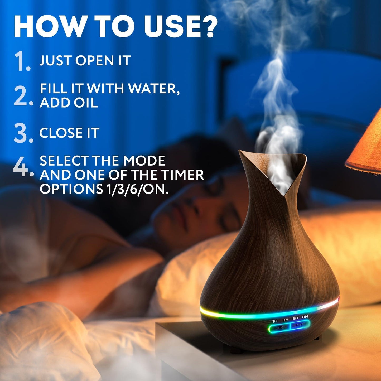 400ml Dark Wood Aromatherapy Diffuser - Essential Oil Diffuser for Relaxing Environments
