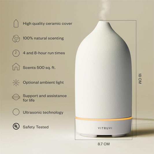 Zenara Stone Ceramic Diffuser 90ml – Elegancia Minimalista para Tu Bienestar (White Edition)