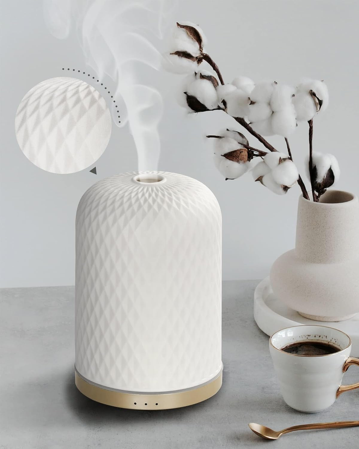 Zenara Ceramic USB Aroma Diffuser 110ml – Estilo Minimalista para Bienestar Diario (White Edition)