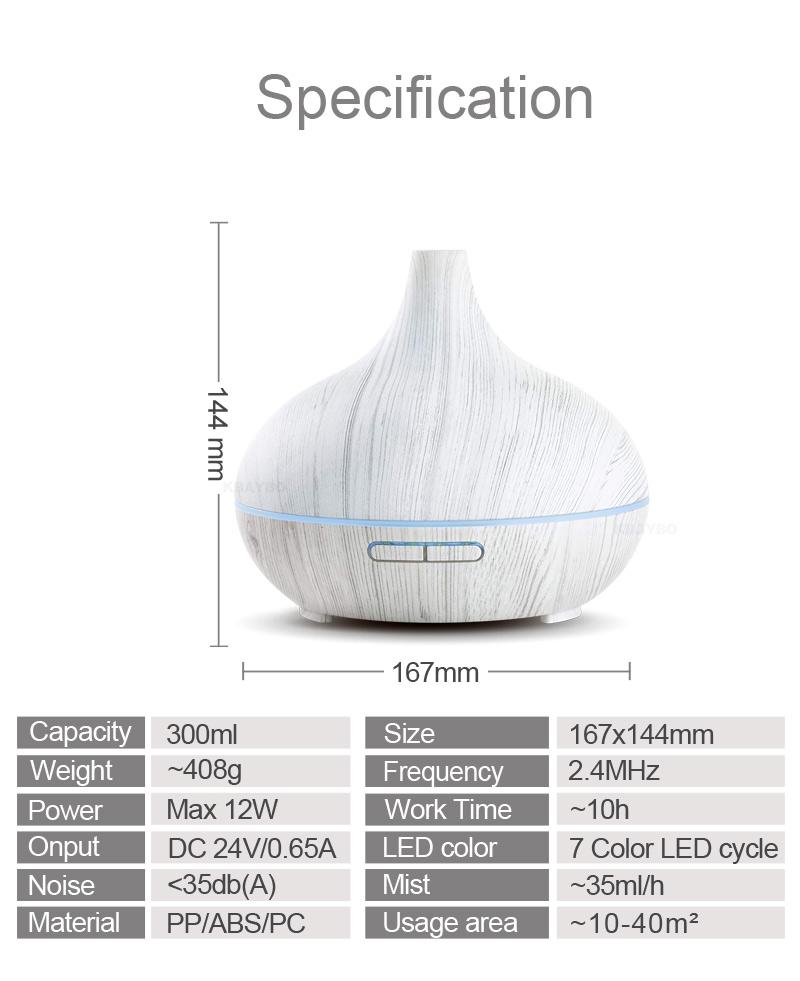 Humidificador Eléctrico KBAYBO 300ml - Difusor Ultrasonico Blanco para Aromaterapia y Aire Fresco