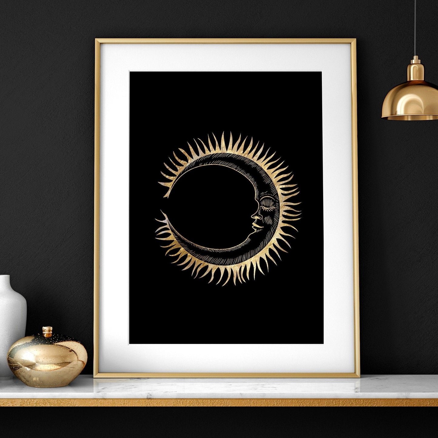 Set de 2 Cuadros Decorativos Sol y Luna – Arte de Pared Místico y Equilibrado